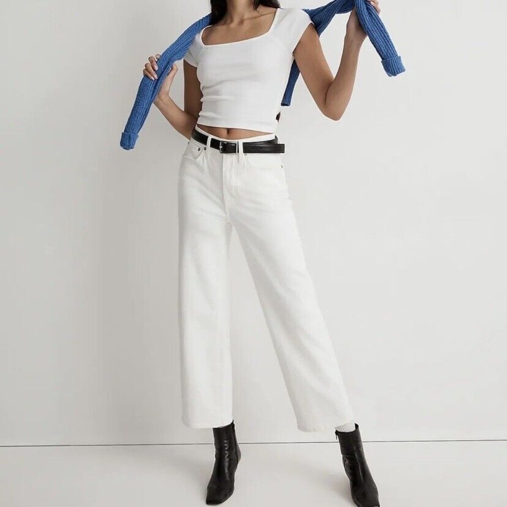 Madewell White Wide Leg Crop Jeans (Size 33) The Perfect Vintage Denim